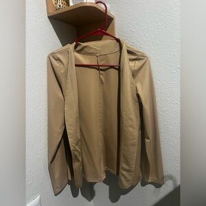 Women's Tan Blazer Jacket Over Shirt